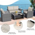4 Pieces Patio Rattan Furniture Set Sofa Table with Storage Shelf Cushion - Gallery View 65 of 67