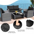 4 Pieces Patio Rattan Furniture Set Sofa Table with Storage Shelf Cushion - Gallery View 50 of 67