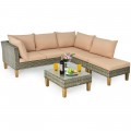 4PCS Patio Rattan Furniture Set Cushioned Loveseat - Gallery View 17 of 24