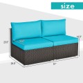 2 Pieces Patio Rattan Armless Sofa Set with 2 Cushions and 2 Pillows - Gallery View 15 of 58