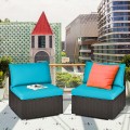 2 Pieces Patio Rattan Armless Sofa Set with 2 Cushions and 2 Pillows - Gallery View 12 of 58