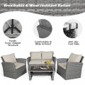 4 Pieces Patio Rattan Furniture Set Sofa Table with Storage Shelf Cushion - Gallery View 67 of 67