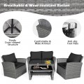 4 Pieces Patio Rattan Furniture Set Sofa Table with Storage Shelf Cushion - Gallery View 52 of 67