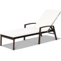 Patio Rattan Lounge Chaise Recliner with Back Adjustable Cushioned