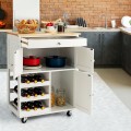 Kitchen Cart with Rubber Wood Top 3 Tier Wine Racks 2 Cabinets - Gallery View 6 of 24