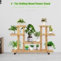4-Tier Wood Casters Rolling Shelf Plant Stand - Gallery View 12 of 12