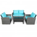 4 Pieces Patio Rattan Furniture Set Sofa Table with Storage Shelf Cushion - Gallery View 15 of 67