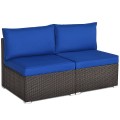 2 Pieces Patio Rattan Armless Sofa Set with 2 Cushions and 2 Pillows - Gallery View 38 of 58