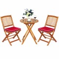 3 Pieces Patio Folding Wooden Bistro Set Cushioned Chair - Gallery View 31 of 35