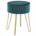 Round Velvet Ottoman Footrest Stool Side Table Dressing Chair with Metal Legs - Gallery View 21 of 29