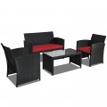 4 Pieces Wicker Conversation Furniture Set Patio Sofa and Table Set - Gallery View 30 of 36