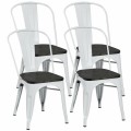 4 Pieces Tolix Style Metal Dining Chairs with Stackable Wood Seat - Gallery View 14 of 23
