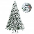 7 Feet Snow Flocked Christmas Tree with Pine Cone and Red Berries - Gallery View 7 of 11