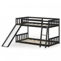 Twin Over Twin Bunk Wooden Low Bed with Slide Ladder for Kids - Gallery View 15 of 35