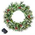24-Inch Pre-lit Flocked Christmas Spruce Wreath with LED Lights - Gallery View 3 of 10