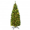 4.5 Feet Pre-lit Hinged Pencil Christmas Tree with Pine Cones Red Berries and 150 Lights - Gallery View 3 of 12
