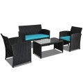 4 Pieces Wicker Conversation Furniture Set Patio Sofa and Table Set - Gallery View 21 of 36