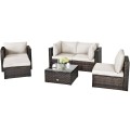 6 Pieces Patio Rattan Furniture Set with Sectional Cushion - Gallery View 59 of 62