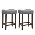 24 Inch 2 Pieces Nailhead Saddle Bar Stools with Fabric Seat and Wood Legs - Gallery View 14 of 22