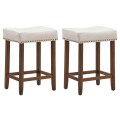 24 Inch 2 Pieces Nailhead Saddle Bar Stools with Fabric Seat and Wood Legs - Gallery View 3 of 22