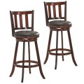 Set of 2 Wood Swivel Counter Height Dining Pub Bar Stools with PVC Cushioned Seat - Gallery View 13 of 20