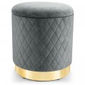 Round Storage Ottoman with Exquisite Pattern and Golden Metal Base for Bedroom