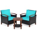 3 Pieces Solid Wood Frame Patio Rattan Furniture Set - Gallery View 45 of 48