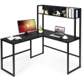 Industrial L-Shaped Desk Bookshelf 55 Inch Corner Computer Gaming Table - Gallery View 22 of 44