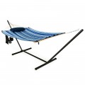 Hammock Chair Stand Set Cotton Swing with Pillow Cup Holder Indoor Outdoor - Gallery View 7 of 15