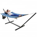 Hammock Chair Stand Set Cotton Swing with Pillow Cup Holder Indoor Outdoor - Gallery View 12 of 15