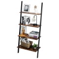 Multipurpose 4-Tier Industrial Leaning Wall Bookcase with Metal Frame