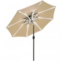9 Feet Solar LED Market Umbrella with Aluminum Crank Tilt 16 Strip Lights - Gallery View 51 of 60