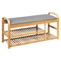 Entryway 3-Tier Bamboo Shoe Rack Bench with Cushion - Gallery View 6 of 12