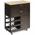 Kitchen Cart with Rubber Wood Top 3 Tier Wine Racks 2 Cabinets - Gallery View 15 of 24