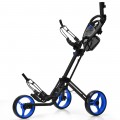 3 Wheel Folding Golf Push Cart with Brake Scoreboard Adjustable Handle - Gallery View 38 of 47