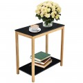 Bamboo Side Table 2-Tier Sofa End Console Table with Storage Shelf Felt Pad for Bedroom - Gallery View 10 of 13