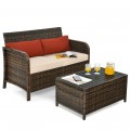 2 Pieces Cushioned Patio Rattan Furniture Set - Gallery View 8 of 12