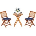 3 Pieces Patio Folding Wooden Bistro Set Cushioned Chair - Gallery View 19 of 35