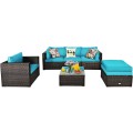 6 Pieces Patio Rattan Furniture Set with Sectional Cushion - Gallery View 34 of 62
