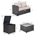4 Pieces Outdoor Patio Rattan Furniture Set with Cushioned Loveseat and Storage Box