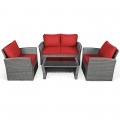 4 Pieces Patio Rattan Furniture Set Sofa Table with Storage Shelf Cushion - Gallery View 3 of 67