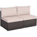 2 Pieces Patio Rattan Armless Sofa Set with 2 Cushions and 2 Pillows - Gallery View 3 of 58