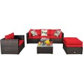 6 Pieces Patio Rattan Furniture Set with Sectional Cushion - Gallery View 8 of 62