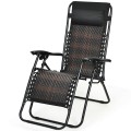 Folding Rattan Zero Gravity Lounge Chair with Removable Head Pillow - Gallery View 14 of 33