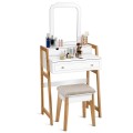 Vanity Table Set with Cushioned Stool and Large Mirror - Gallery View 5 of 12