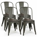 4 Pieces Tolix Style Metal Dining Chairs with Stackable Wood Seat - Gallery View 4 of 23
