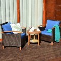 3 Pieces Solid Wood Frame Patio Rattan Furniture Set