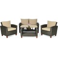 Outdoor 4 Pieces Patio Rattan Furniture Set - Gallery View 5 of 12