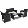 4 Pieces Wicker Conversation Furniture Set Patio Sofa and Table Set - Gallery View 3 of 36
