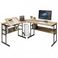 L-Shaped Computer Desk with Tiltable Tabletop